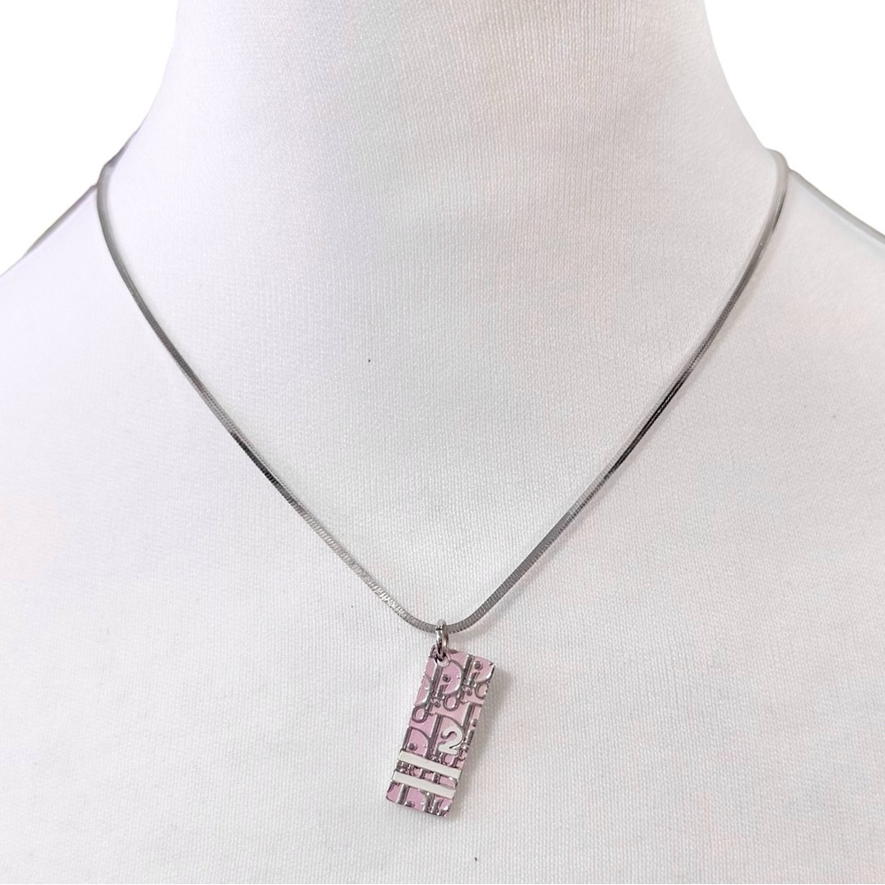 Authentic Dior Trotter Pink Engraved Pendant Necklace